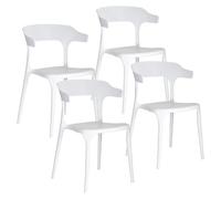 Baroni Home Lot de 4 chaises en plastique blanc - empilables, sans montage, faciles à nettoyer, avec patins antidérapants, pour cuisine, salon, salle à manger, 46 x 50 x 80 cm (dossier rond fin)