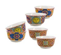 Baroni Home Lot de 6 bols en céramique décoration soleil sicilienne, Ø12 cm, hauteur 7 cm - style méditerranéen coloré, parfaits pour le petit déjeuner, les collations, les desserts ou les apéritifs