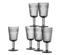 Baroni Home Lot de 6 Flûtes en Verre Décorés avec Finitions en Relief de 25 CL, Verres Lavables au Lave-Vaisselle, 8x8x18 cm, Fumé