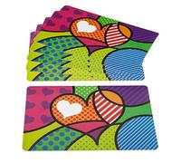 Baroni Home Lot de 6 Sets de Table américains en PVC Coloré, Nappe de Table en Plastique Rectangulaire, Antidérapant Imperméable et Facile à Laver, 48x28 cm, Cœur Pop