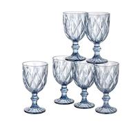 Baroni Home Lot de 6 verres en diamant en verre décorés avec finitions en forme de losange en relief de 25 cl - Lavables au lave-vaisselle - 8 x 8 x 15 cm - Bleu