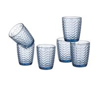 Baroni Home Lot de 6 verres en verre colorés et décorés avec rayures en relief 30 cl, verres élégants lavables au lave-vaisselle, 8 x 8 x 9,5 cm Bleu