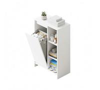 Baroni Home Meuble à Linge avec Panier Extractible et 3 Étagères, Armoire de Buanderie en MDF, Meuble Gain de Place pour Salle de Bain et Buanderie, 50x30x87 cm (Blanc)