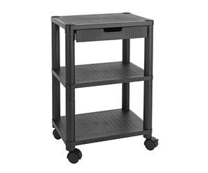Baroni Home Meuble de Bureau avec roulettes et 1 Tiroir, Chariot avec étagères en Plastique, Support pour Imprimantes et Articles de Bureau, Noir, 3 Etagères, 43x30x62 cm