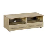 Baroni Home Meuble TV avec 2 étagères 2 tiroirs, Trou de Câble en MDF, Meuble TV Console pour Chambre, Salon, Cuisine, Naturel, 100x45x35 cm