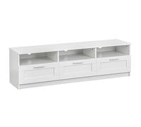 Baroni Home Meuble TV avec 3 étagères 3 tiroirs, Trou de Câble en MDF, Meuble TV Console pour Chambre, Salon, Cuisine, Blanc, 140x33x30 cm