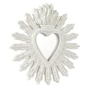 Baroni Home Miroir ancien cœur sacré avec rayons en résine Blanc, cœur décoratif, décoration murale avec crochet, miroir mural, entrée, salon, chambre 27 x 28 cm