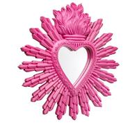 Baroni Home Miroir Ancien cœur sacré avec Rayons en résine Rouge, cœur décoratif, décoration Murale avec Crochet, Miroir Mural, entrée, Salon, Chambre 27 x 28 cm