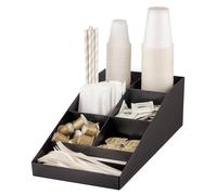 Baroni Home Organiseur de cuisine en plastique avec 7 compartiments, organiseur pour gobelets, couverts, sucre, cuillères à café, pailles et tasses, design fonctionnel et facile à nettoyer, noir