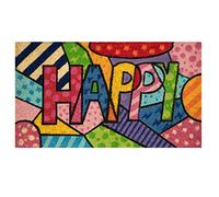 Baroni Home Paillasson d'entrée extérieur en Coco Peint à la Main, Style sicilien 70x40 cm Facile à Nettoyer et Super résistant (Happy)