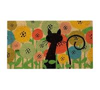 Baroni Home Paillasson en Gain de Place Coco Peint à la Main Facile à Nettoyer et Résistant, Tapis d’Entrée avec Dessous Antidérapant en PVC, Chats Fleurs Colorées, 70x40 cm