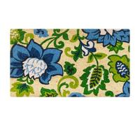 Baroni Home Paillasson en Gain de Place Coco Peint à la Main Facile à Nettoyer et Résistant, Tapis d’Entrée avec Dessous Antidérapante PVC, Fleurs Bleues et Vertes, 70x40 cm