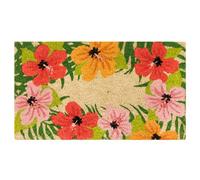 Baroni Home Paillasson en Gain de Place Coco Peint à la Main Facile à Nettoyer et Résistant, Tapis d’Entrée avec Dessous Antidérapante PVC, Fleurs Azalées, 70x40 cm