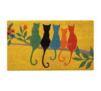 Baroni Home Paillasson en Gain de Place Coco Peint à la Main Facile à Nettoyer et Rèsistant, Tapis d’Entrée avec Dessous Antidérapanten PVC, Chats sur Branche, 70x40 cm