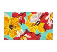 Baroni Home Paillasson Entrée en Fibre de Coco Peint à la Main, Tapis d’Extérieur avec Fond Antidérapant Facile à Nettoyer et Résistant, Fleurs Jaune et Rouge, 70x40 cm