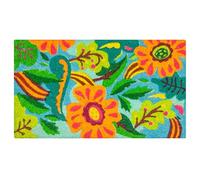 Baroni Home Paillasson Entrée en Fibre de Coco Peint à la Main, Tapis d’Extérieur avec Fond Antidérapant Facile à Nettoyer et Résistant, Composition Fleurs Fond Bleu, 70x40 cm