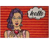 Baroni Home Paillasson Gain de Place Coco pour Entrée, Tapis d’Entrée en PVC, Paillasson Peint à la Main Coloré et Résistant, Tapis Antidérapant 60X40X2 cm, Motif Pop Art Hello