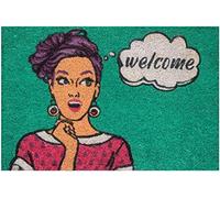 Baroni Home Paillasson Gain de Place Coco pour Entrée, Tapis d’Entrée en PVC, Paillasson Peint à la Main Coloré et Résistant, Tapis Antidérapant 60X40X2 cm, Motif Pop Art Welcome