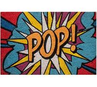 Baroni Home Paillasson Gain de Place Coco pour Entrée, Tapis d’Entrée en PVC, Paillasson Peint à la Main Coloré et Résistant, Tapis Antidérapant 60X40X2 cm, Motif Pop Art Texte