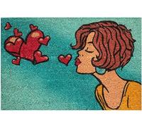 Baroni Home Paillasson Gain de Place Coco pour Entrée, Tapis d’Entrée en PVC, Paillasson Peint à la Main Coloré et Résistant, Tapis Antidérapant 60X40X2 cm, Motif Pop Art Bisous