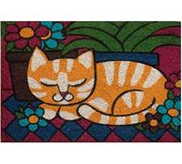 Baroni Home Paillasson Gain de Place Coco pour Entrée, Tapis d’Entrée en PVC, Tapis Antidérapant, Paillasson Peint à la Main Coloré et Résistant, 60X40X2 cm, Chat Tigré Dormant