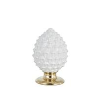 Baroni Home Pigna Sicilienne en Porcelaine Peint à la Main, Pigna Accessoire Décoratif de Salon, Pomme de Pin Traditionnelle, Porte-Bonheur et Surmeuble, Blanc et Or, 8,5x8,5x14 cm (S)