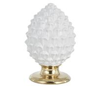 Baroni Home Pigna Sicilienne en Porcelaine Peint à la Main, Pigna Accessoire Décoratif de Salon, Pomme de Pin Traditionnelle, Porte-Bonheur et Surmeuble, Blanc et Or, 12x12x18 cm (M)