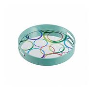 Baroni Home Plateau rectangulaire avec fond en verre à motifs abstraits, plateau de service avec bord et poignées en bois, plateau décoré de cuisine, 40 x 24 x 4,5 cm (rond verdolino)