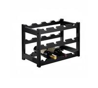 Baroni Home Porte-bouteilles en bois, 3 étagères pour 12 bouteilles, présentoir à vin pour cuisine, bar et cave, facile à installer, 24 x 46 x 30 cm (Noir)