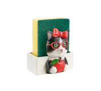 Baroni Home Porte-éponge de cuisine, porte-éponge pour évier de cuisine, éponge à vaisselle incluse, chat avec nœud, 8 x 5,5 x 12 cm