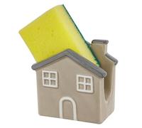 Baroni Home Porte-éponge pour évier de cuisine en céramique, porte-éponge pour évier avec éponge incluse, Casa Taupe, 10 x 6 x 10 cm