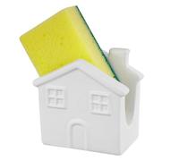 Baroni Home Porte-éponge pour évier de cuisine en céramique, porte-éponge pour évier avec éponge incluse, petite maison blanche, 10 x 6 x 10 cm