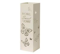 Baroni Home Porte Parapluie en Métal Carré en Style Moderne avec Inscription Sweet Home et Papillons, Porteparapluies avec Crochets et Bac d'égouttement Amovible, Blanc, 49x15,5x15,5 cm