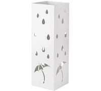 Baroni Home Porte Parapluie en Métal Carré en Style Moderne avec Sculpture, Porteparapluies avec Crochets et Bac d'égouttement Amovible, Blanc, 49x15,5x15,5 cm