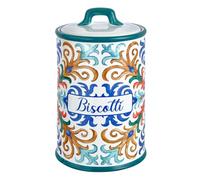 Baroni Home Pot à Biscuits en Céramique Décoré, Pot de Rangement de Cuisine avec Couvercle Hermétique pour Sauver l’Arôme, Porte Cookies en Poudre de Qualité, Ligne Capri, 13x13x20 cm