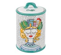 Baroni Home Pot à Café en Poudre Décoré en Céramique avec Couvercle Hermétique, Porte-Café Accessoire de Cuisine Coloré et Résistant, Ligne Stylish, 10,5x10,5x17 cm
