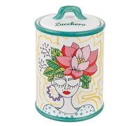 Baroni Home Pot à Sucre Décoré en Céramique avec Couvercle Hermétique, Sucrier Accessoire de Cuisine Coloré et Résistant, Ligne Stylish, 10,5x10,5x17 cm