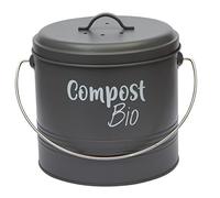 Baroni Home Poubelle de Cuisine pour Déchets Organiques en Métal avec Couvercle, Seau Humide Capacité 3 L, Poubelle Organique Anti-odeurs, 19x19x17 cm, Gris Anthracite