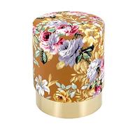 Baroni Home Pouf de Designt en Velours avec Fleurs, avec Base Or, Tabouret Spacieux de Salon, 35x35x42 cm, Base Cognac et Fleurs