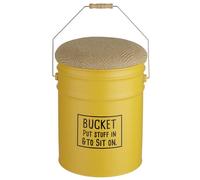 Baroni Home Pouf de rangement en métal jaune, assise rembourrée revêtue en jute, avec poignée en métal et bois - Style poubelle vintage, parfait pour maison, entrée et chambre (jaune)