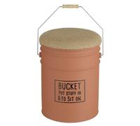 Baroni Home Pouf de rangement en métal rouge brique assise rembourrée revêtue en jute, avec poignée en métal et bois - Style poubelle vintage, parfait pour maison, entrée et chambre