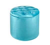 Baroni Home Pouf de Rangement Repose-Pieds avec étagère à Chaussures intérieure, Pouf en Velours Porte-Chaussures Turquoise Ø50 x 42 cm
