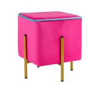 Baroni Home Pouf en Velours pour Salon, Tabouret avec Jambes Or, Repose-Pieds Confortable de Séjour, 33x33x38 cm, Fuchsia avec Bordure Turquoise