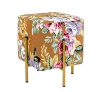 Baroni Home Pouf en Velours pour Salon, Tabouret avec Jambes Or, Repose-Pieds Confortable de Séjour, 33x33x38 cm, Fleurs Base Cognac