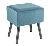 Baroni Home Pouf en Velours pour Salon, Tabouret avec Pieds en Bois Décor Chic, Repose-Pieds Relaxant de Bureau, 40x33x46, Bleu Pétrole