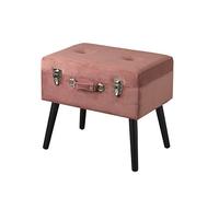 Baroni Home Pouf Rangement en Velours en Forme de Valise, Tabouret avec Pieds en Bois 50x35x46 cm - Rose poudré