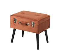 Baroni Home Pouf Rangement en Velours en Forme de Valise, Tabouret avec Pieds en Bois 50x35x46 cm - Rouge Cognac