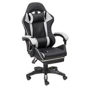 Baroni Home Sedia Gaming Ergonomique avec Massager Lombaire, Hauteur Réglable et Dossier Incliné, Chaise de Bureau avec Tête Repose et Repose-Pieds, en Soft Foam, Blanc, 58x66x114-124 cm