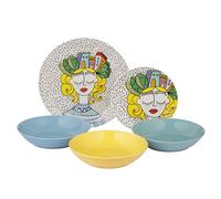 Baroni Home Servi Assiettes 18 Pièces Pour 6 Personnes en Porcelaine et Grès, Service d’Assiettes de Table Coloré, 18 Plats Colorés de Table (Fantassie City Girl)