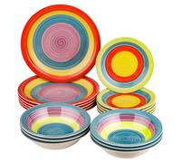 Baroni Home Servi d'assiettes de 18 pièces en céramique, service de table décoré pour 6 personnes, assiette creuse, assiette, fruits ou sucré, style arc-en-ciel